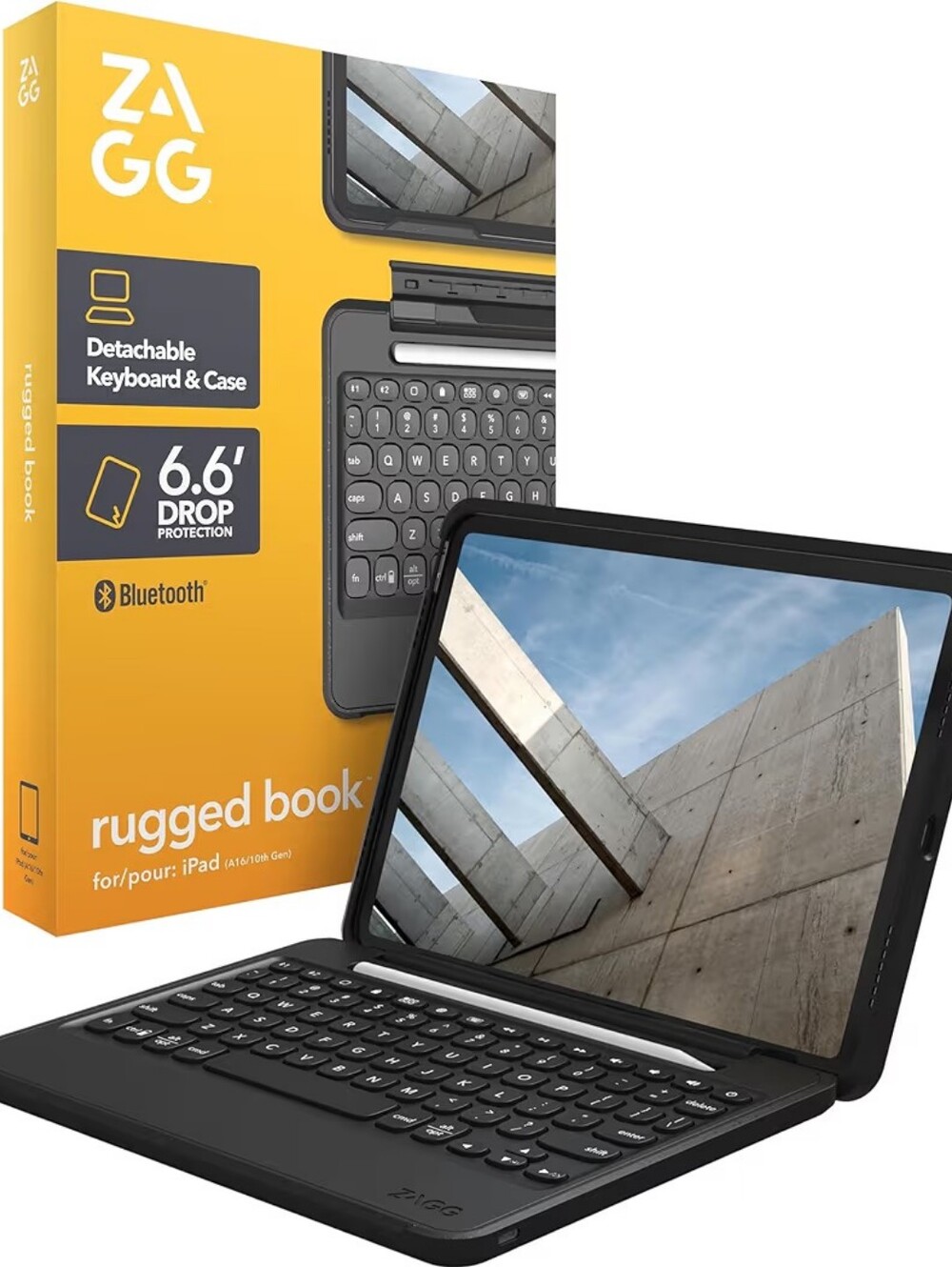 ZAGG Rugged Book iPad 10th Gen 10.9" Wireless Backlit Keyboard Case, Black